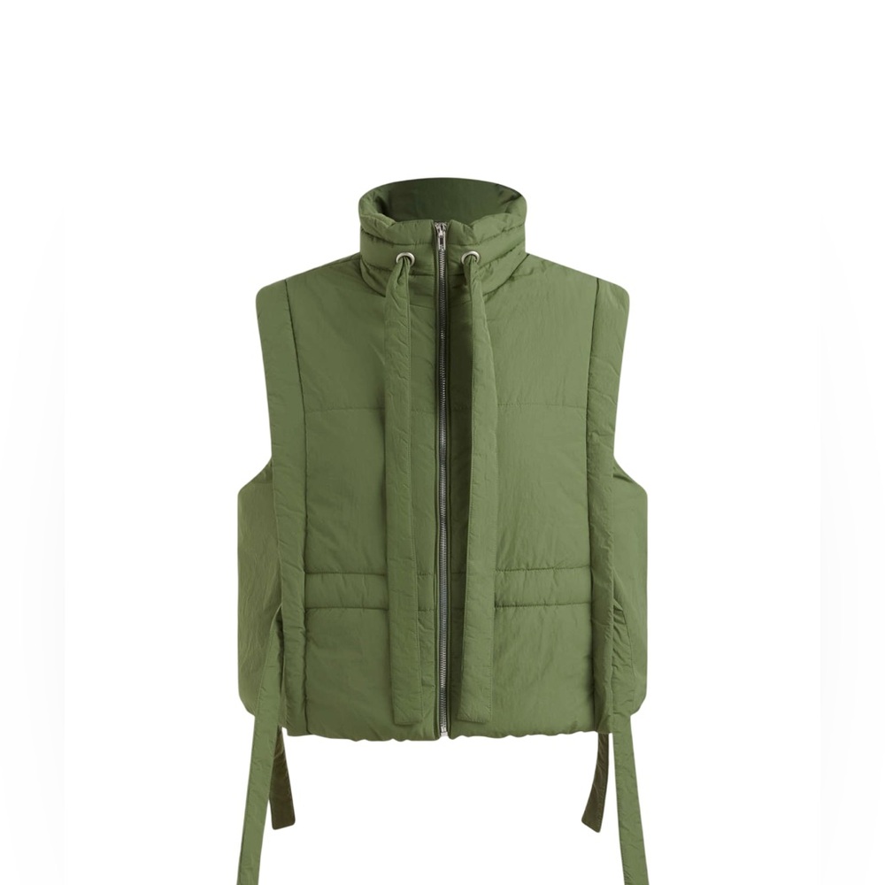 Cider Stand Collar Solid Drawstring Green Puffer Vest